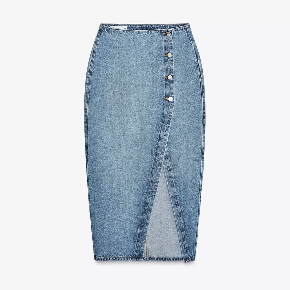 Zara Blue Asymmetric Button Pencil Skirt
